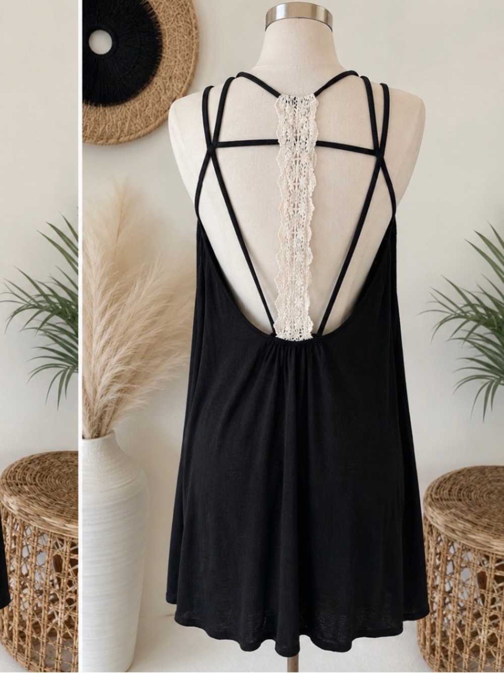 Black Strappy Lace-Back Swim Coverup